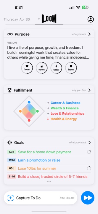 Loom iPhone home screen